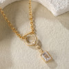 5ct Emerald Cut White Sapphire Crescent Moon Pendant Necklace