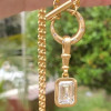5ct Emerald Cut White Sapphire Crescent Moon Pendant Necklace