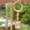 5ct Emerald Cut White Sapphire Crescent Moon Pendant Necklace
