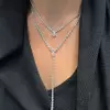 16ctw Pear and Round Cut Layered Necklace Set