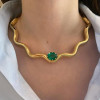 5ct Oval Cut Emerald Wavy Torque Necklace