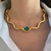 5ct Oval Cut Emerald Wavy Torque Necklace