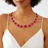 108ctw Oval-Shaped Cabochon Ruby Rose Gold Tone Statement Necklace