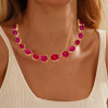108ctw Oval-Shaped Cabochon Ruby Rose Gold Tone Statement Necklace