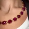 108ctw Oval-Shaped Cabochon Ruby Rose Gold Tone Statement Necklace