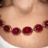 108ctw Oval-Shaped Cabochon Ruby Rose Gold Tone Statement Necklace
