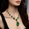 80ctw Pear Cut Emerald Classic Statement Necklace