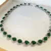 80ctw Pear Cut Emerald Halo Statement Necklace