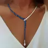 23ctw Pear Cut Blue and White Sapphire Necklace