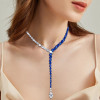 23ctw Pear Cut Blue and White Sapphire Necklace