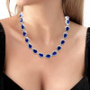 80ctw Pear Cut Blue Sapphire Halo Statement Necklace