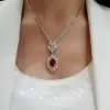 20ctw Oval Cut Ruby Halo Pendant Necklace