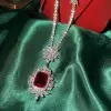 20ctw Oval Cut Ruby Halo Pendant Necklace