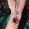 20ctw Oval Cut Ruby Halo Pendant Necklace