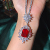20ctw Oval Cut Ruby Halo Pendant Necklace
