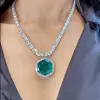 20ct Hexagon Cut Emerald Halo Pendant Statement Necklace