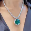 20ct Hexagon Cut Emerald Halo Pendant Statement Necklace