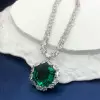 20ct Hexagon Cut Emerald Halo Pendant Statement Necklace