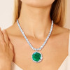 20ct Hexagon Cut Emerald Halo Pendant Statement Necklace