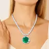 20ct Hexagon Cut Emerald Halo Pendant Statement Necklace