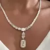 Emerald Cut White Sapphire Detachable Pendent Necklace