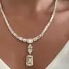 Emerald Cut White Sapphire Detachable Pendent Necklace