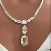 Emerald Cut White Sapphire Detachable Pendent Necklace