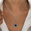 4ct Cushion Cut Blue Sapphire Halo Pendant Necklace