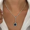 4ct Cushion Cut Blue Sapphire Halo Pendant Necklace