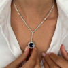 4ct Cushion Cut Blue Sapphire Halo Pendant Necklace