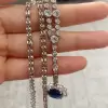 4ct Cushion Cut Blue Sapphire Halo Pendant Necklace