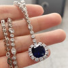 4ct Cushion Cut Blue Sapphire Halo Pendant Necklace