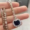 4ct Cushion Cut Blue Sapphire Halo Pendant Necklace