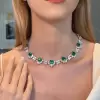 Radiant Cut Green Sapphire Flower Necklace