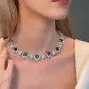 Radiant Cut Green Sapphire Flower Necklace