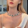 Radiant Cut Green Sapphire Flower Necklace