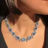 35ctw Cushion Cut Halo Blue Sapphire Statement Necklace