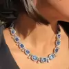 35ctw Cushion Cut Halo Blue Sapphire Statement Necklace
