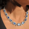 35ctw Cushion Cut Halo Blue Sapphire Statement Necklace