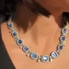 35ctw Cushion Cut Halo Blue Sapphire Statement Necklace
