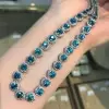 42ctw Round Cut Aquamarine Halo Necklace