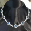 30ctw Oval Cut Aquamarine Flower Design Vintage Necklace