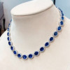 35ctw Oval Cut Royal Blue Sapphires Halo Statement Necklace