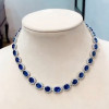 35ctw Oval Cut Royal Blue Sapphires Halo Statement Necklace