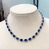 35ctw Oval Cut Royal Blue Sapphires Halo Statement Necklace