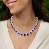 35ctw Oval Cut Royal Blue Sapphires Halo Statement Necklace