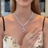Pear Cut Pink Sapphire Halo Sterling Silver Pendant Necklace