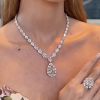 Pear Cut Pink Sapphire Halo Sterling Silver Pendant Necklace