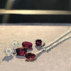 Cushion Cut Ruby Earrings Ring and Necklace Jewelry Set