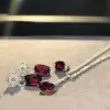 Cushion Cut Ruby Earrings Ring and Necklace Jewelry Set
